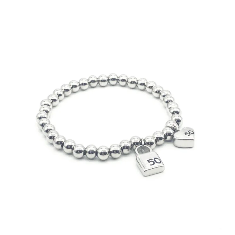 Brand Fashion Stainless Steel 6mm Bead Chain Lock Peach Love Heart Pendant Man Woman Bracelet UNO Jewelry Gifts