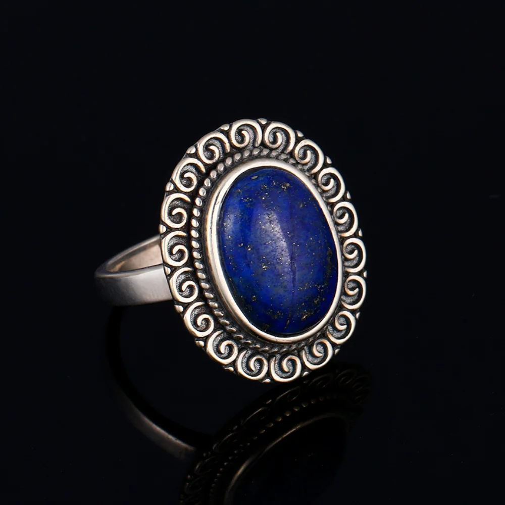 

Oval Blue Lapis Rings 925 Sterling Silver Ring for Women Antique Jewelry Engagement Wedding Party Anniversary Gift