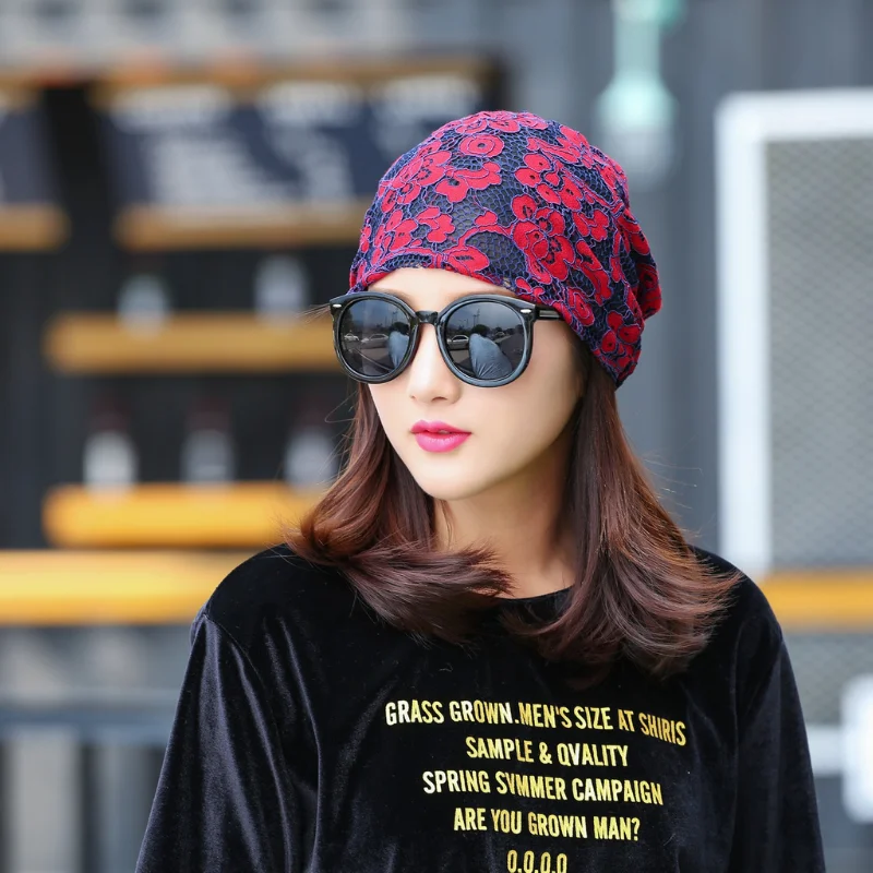 

European and American fashion spring, autumn and winter thin hot-selling lace caps, ladies Korean sweet new turban caps, thin ca
