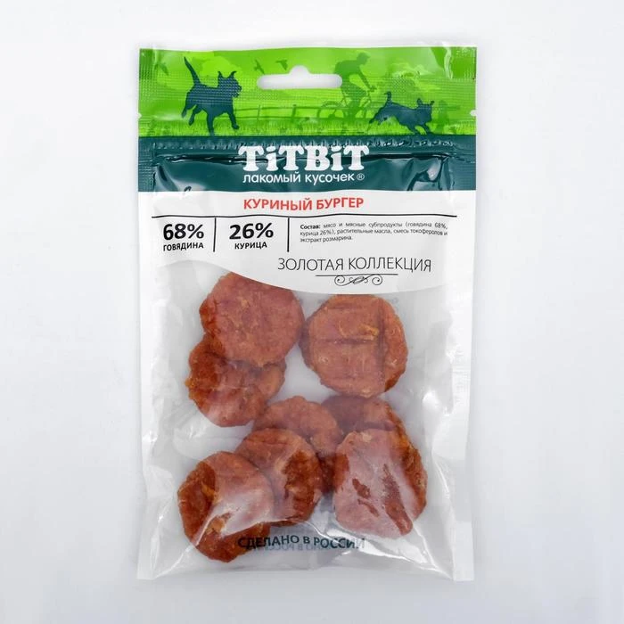 Куриный бургер TiTBiT для собак Золотая коллекция 70 г 6907052|Лакомства и витамины