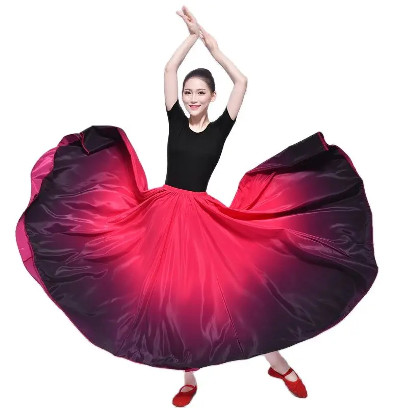 

Practice Tibetan Performance Dress Half Length Adult Big Swing Red Satin Clothes Spanish Clothing Girl Gypsy Skirt
