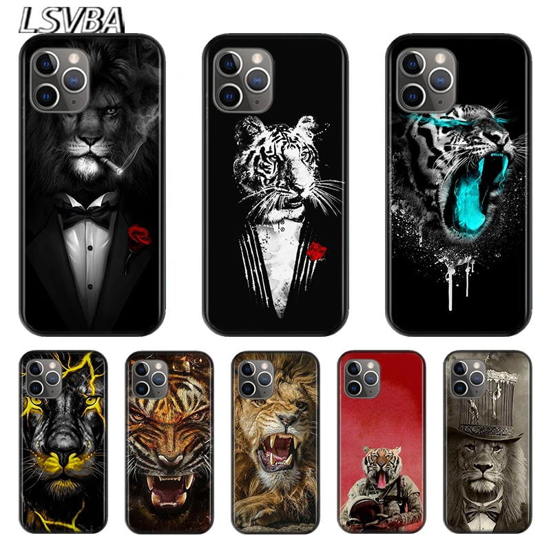 

Tiger lion beast For Apple iPhone 12 11 XS Pro Max Mini XR X 8 7 6 6S Plus 5 SE 2020 Black Silicone soft TPU Cover Phone Case