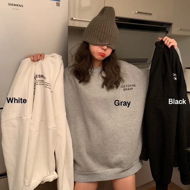 

Женские толстовки большого размера с круглым вырезом, пуловер, Новинка весна-осень 2021, корейский плюшевый Топ с длинным рукавом и принтом ал...