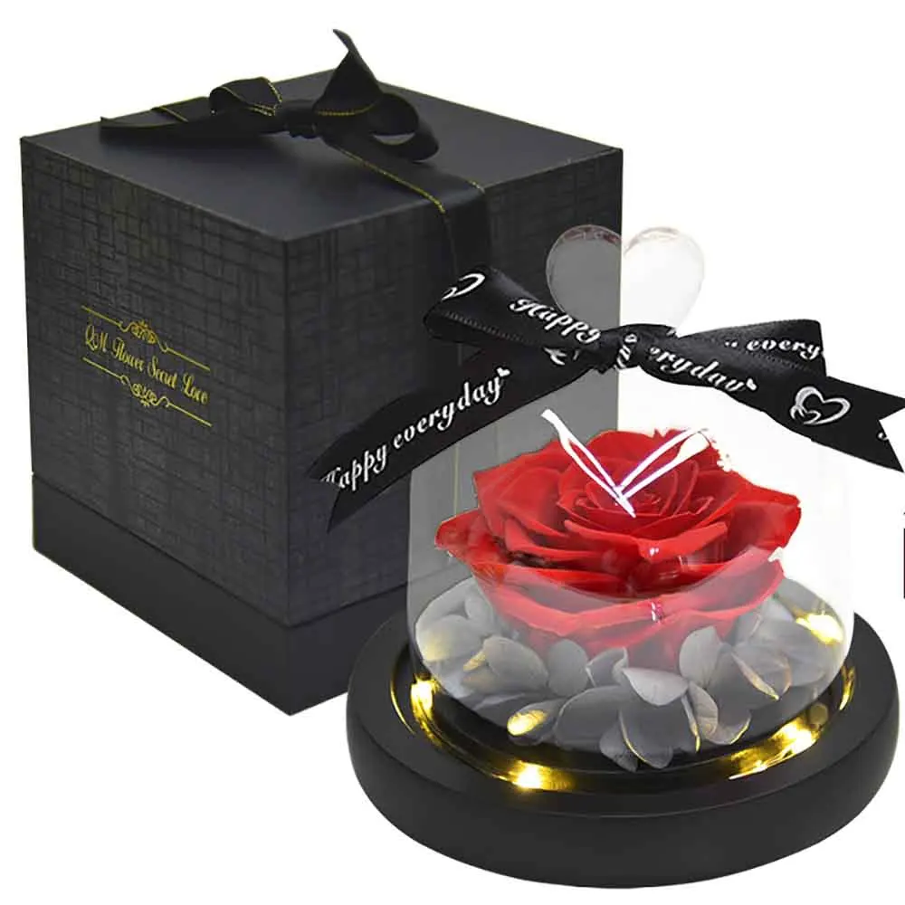 

Real Roses In Flask Glass Dome Real Rose Flower Eternal Preserved for Christmas New Year Valentines Day Gift Girlfriend