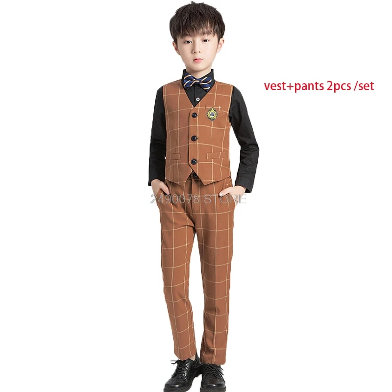 vest pants 2pcs Костюм для девочек и мальчиков с цветочным принтом для свадьбы, детский деловой жилет, брюки, юбка, комплект одежды для девочек, костюм для выступлений на выпускной, костюм для танцев на фортепиано - Цвет: vest pants 2pcs