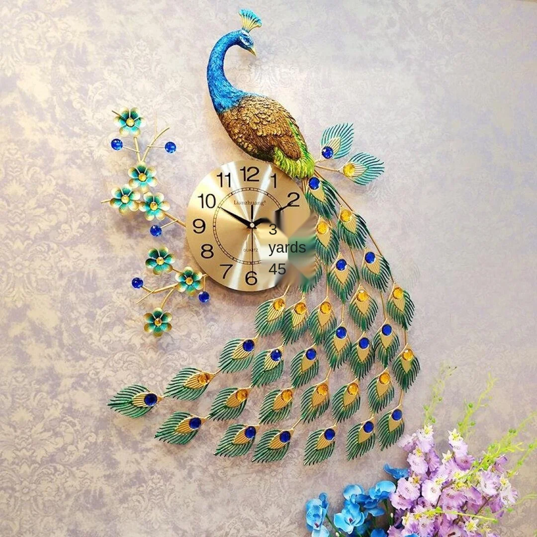 

Luxury Crystal Peacock Wall Clock Modern Design 3D Clocks Wall klok for Living Room Home Decor Wall Clock Wall Watches