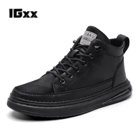 igxx men street fashion mid top shoes 2022 new springautumn zipper shoes comfortable cowboy genuine leather boots