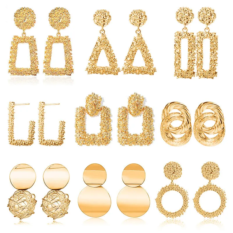 Модные Эффектные серьги 2021 большие геометрические золотые для женщин висячие
