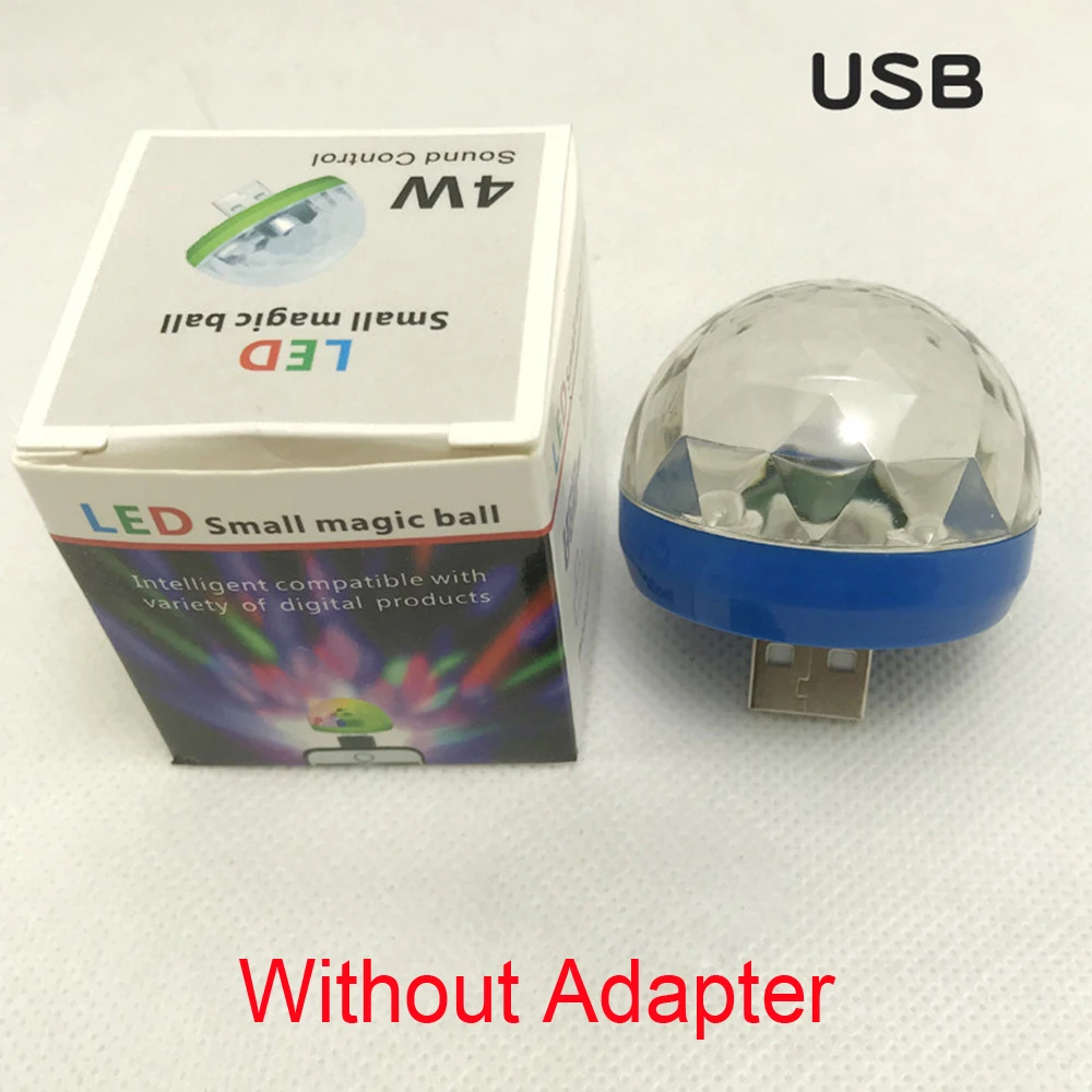 Blue no adapter Мини USB светодиодный светильник для дискотеки s портативный звуковой контроль хрустальный магический шар сценическая лампа с адаптером для телефона Android вечерние светильник - Цвет: Blue no adapter