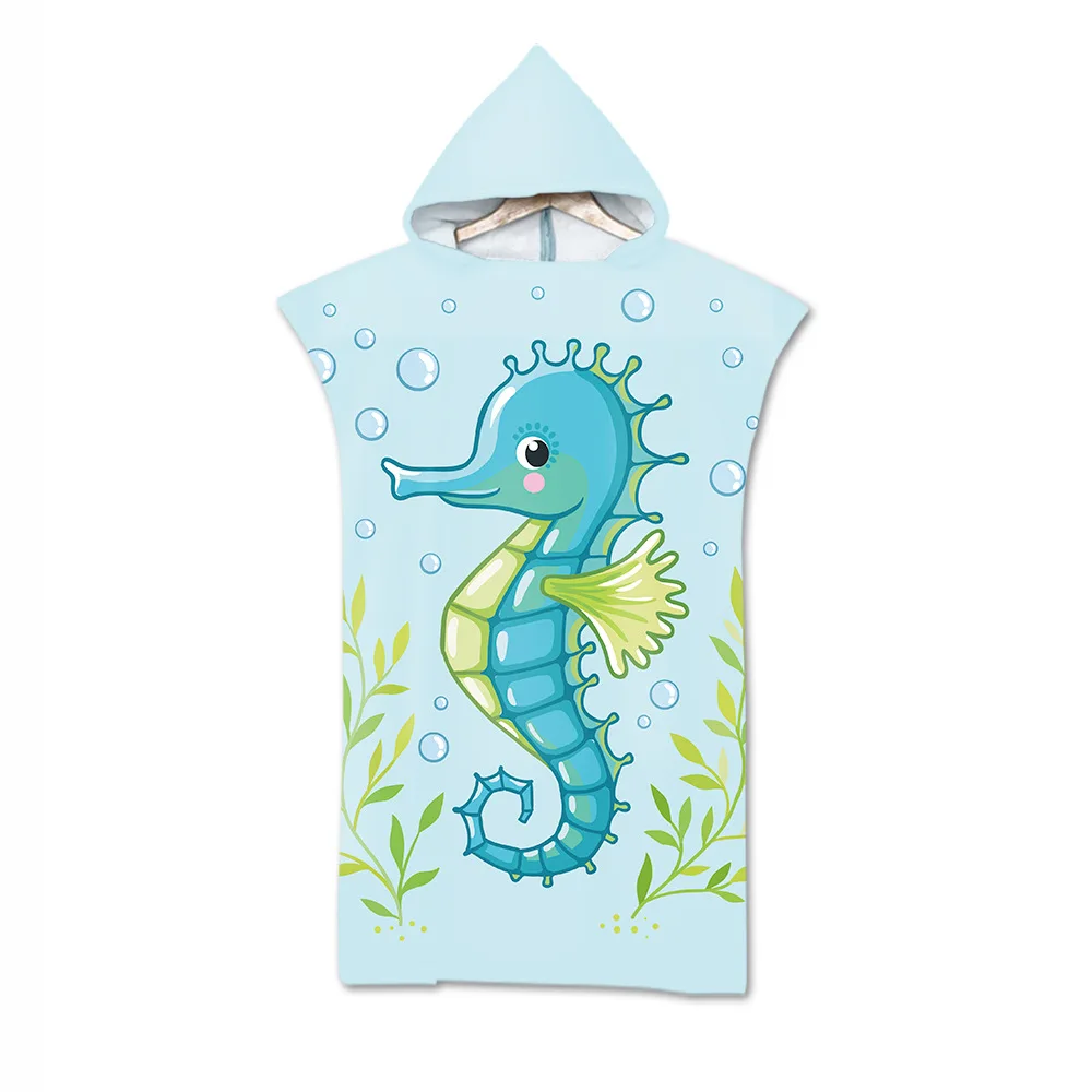 

Microfiber hooded beach towel cartoon fish print adult quick-drying swimming pool poncho bath towel with cloak bathrobe