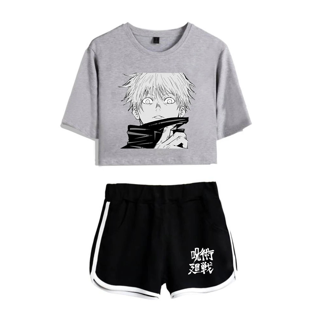 

Jujutsu Kaisen Women Two Piece Set Fashion Summer Short Sleeve Crop Top+Shorts Anime Hot Sale Casual Wear