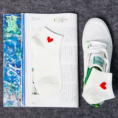 1pair 1 пара, женские хлопковые носки, новинка, короткие носки с сердечками, Летние удобные женские носки, короткие носки для девочек, Meias - Цвет: 1pair