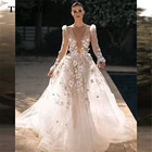Женское длинное свадебное платье Thinyfull, Пляжное Платье трапециевидной формы с цветочным 3D рисунком, аппликацией и V-образным вырезом, платье невесты и принцессы для вечерние ринки