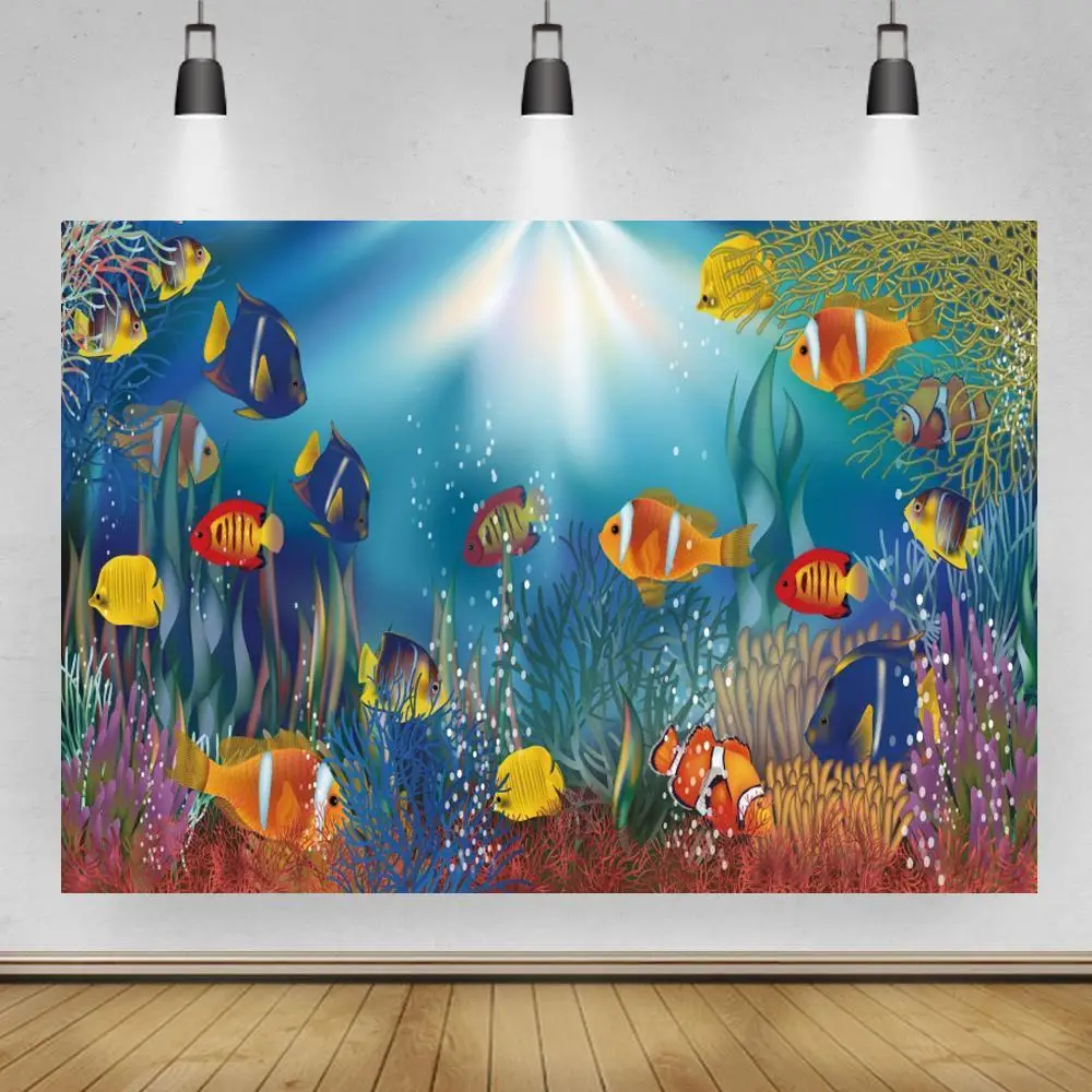 

Sea Ocean Seabed Underwater Coral Fish Castle Baby Shower Birthday Party Backdrop Photography Background For Photo Studio Shoot
