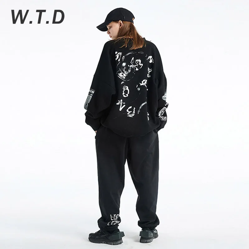 W.T.D Мужская толстовка уличная мода элемент принт с буквами пуловер Повседневная
