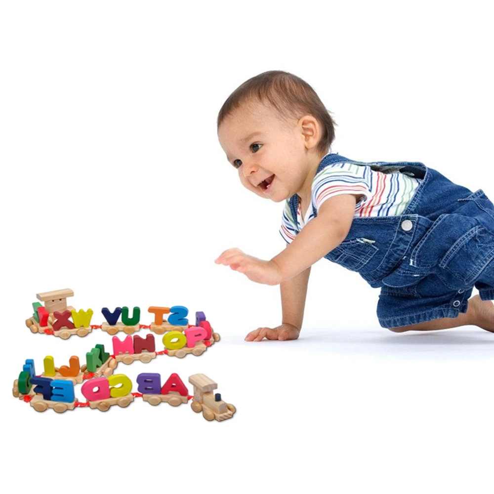 Детские Монтессори мягкий деревянный поезд модель игрушки алфавитный номер