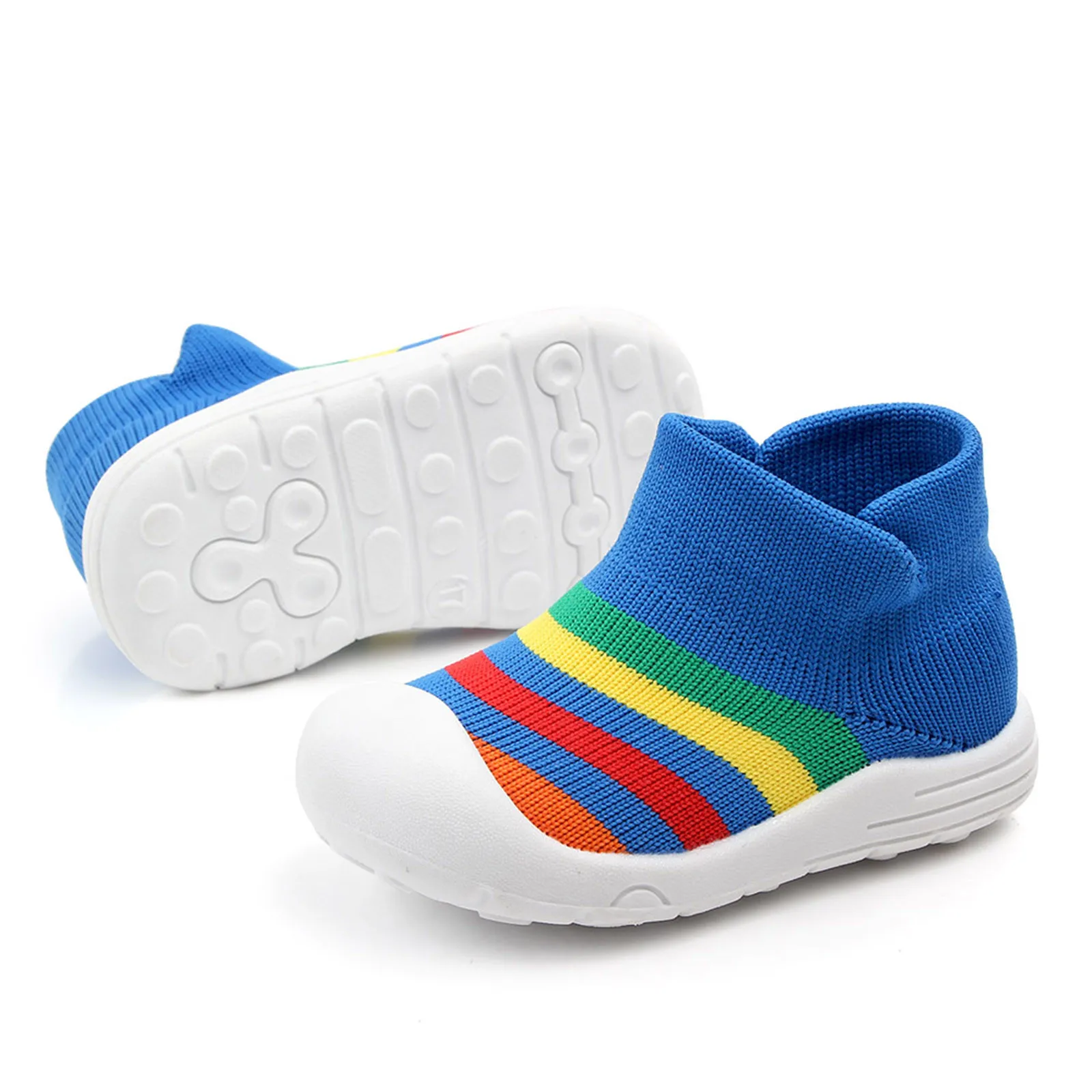 

New Baby Rainbow Sstripe Shoes Infant Baby Toddler Boy Girl Knit Soft Sole Rubber Socks Shoes Slipper Comfortable Fashion Shoes