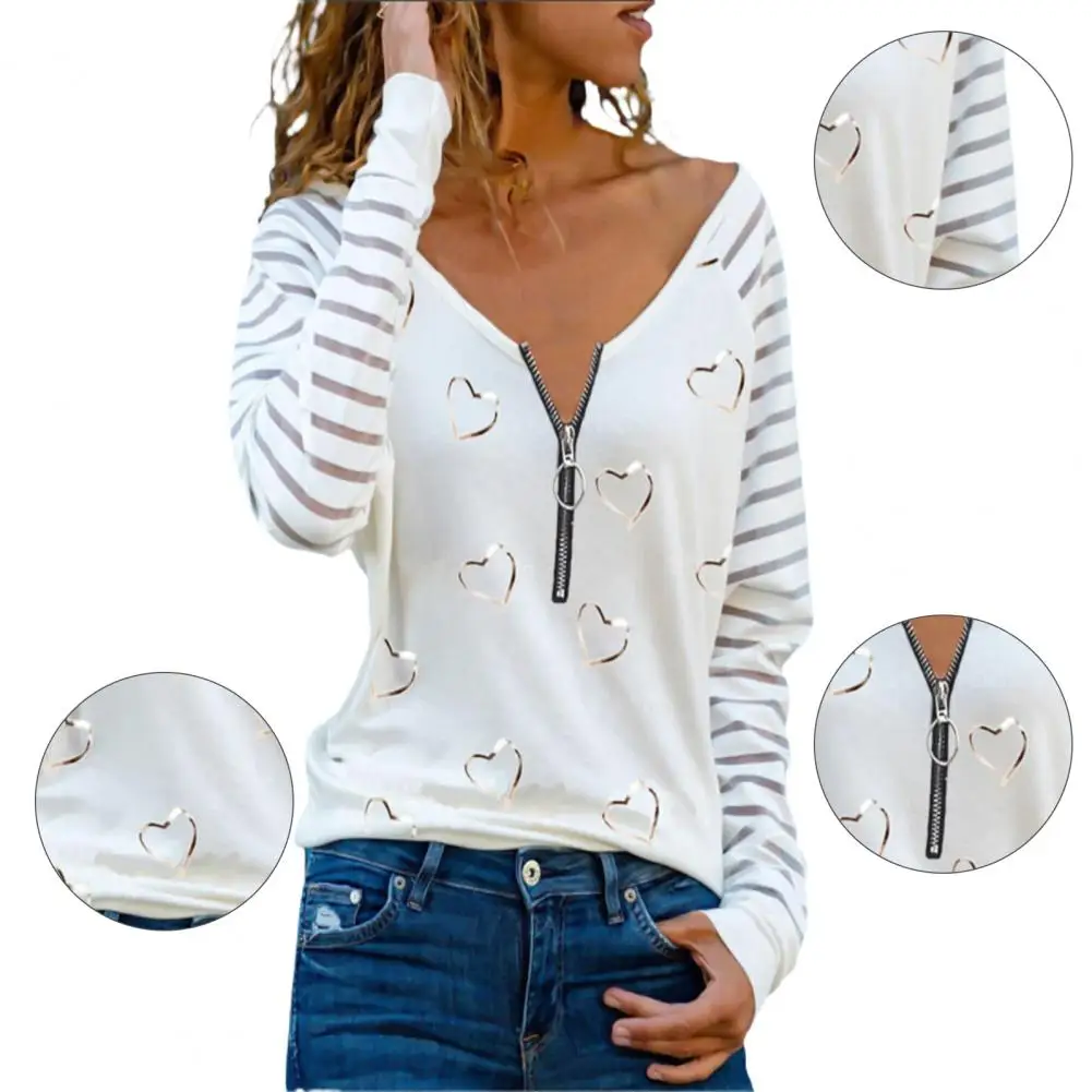 

Women Blouse Spring Long Sleeve Love Heart Print Fashion Zipper Shirt Top Woman Blouse And Clothing
