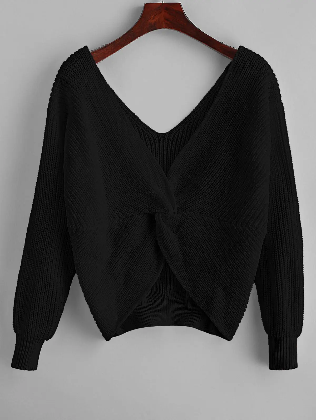 ZAFUL X Yassman Bateman Twisted Diamond Shoulder Jumper Sweater Uneven Hem Low Cut Drop Warm Plunging Neck 2019 | Женская одежда