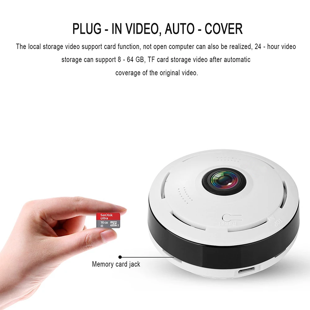 Мини Wifi IP камера 960P 360 градусов рыбий глаз панорамная 2MP WIFI PTZ беспроводная