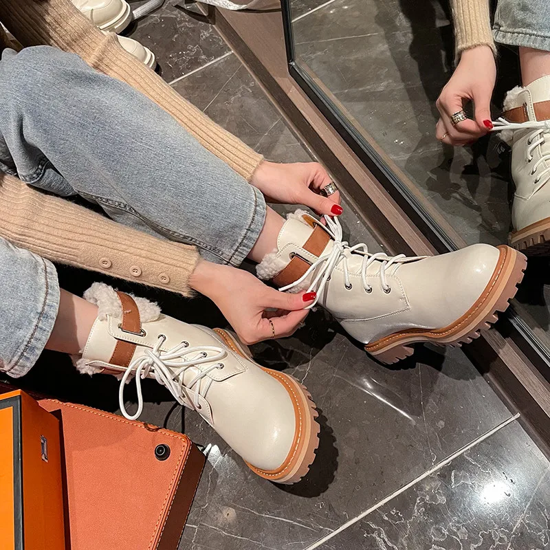 FEDONAS/модные зимние ботинки Женские ботильоны на шнуровке Повседневная Уличная