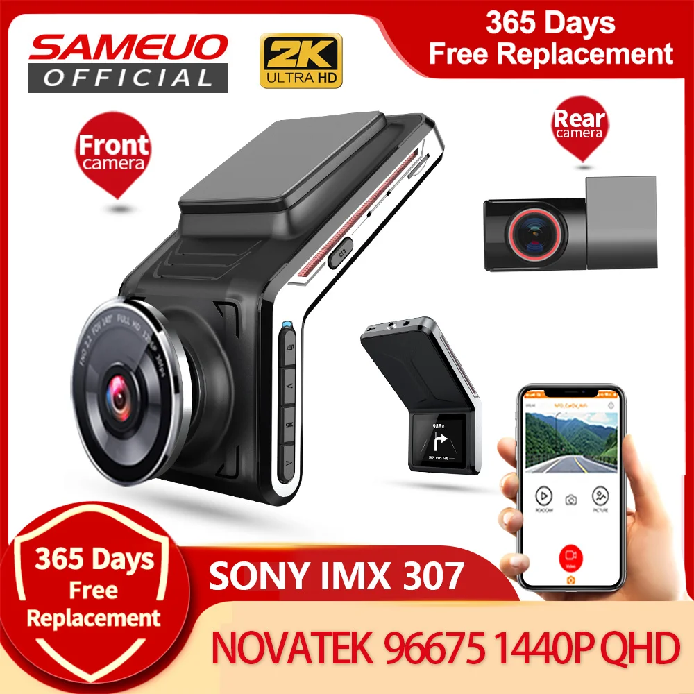 Sameuo U2000 dash cam era 2k фронтальная и задняя FHD1080p двойная линза wifi smart car dvr Авто ночное