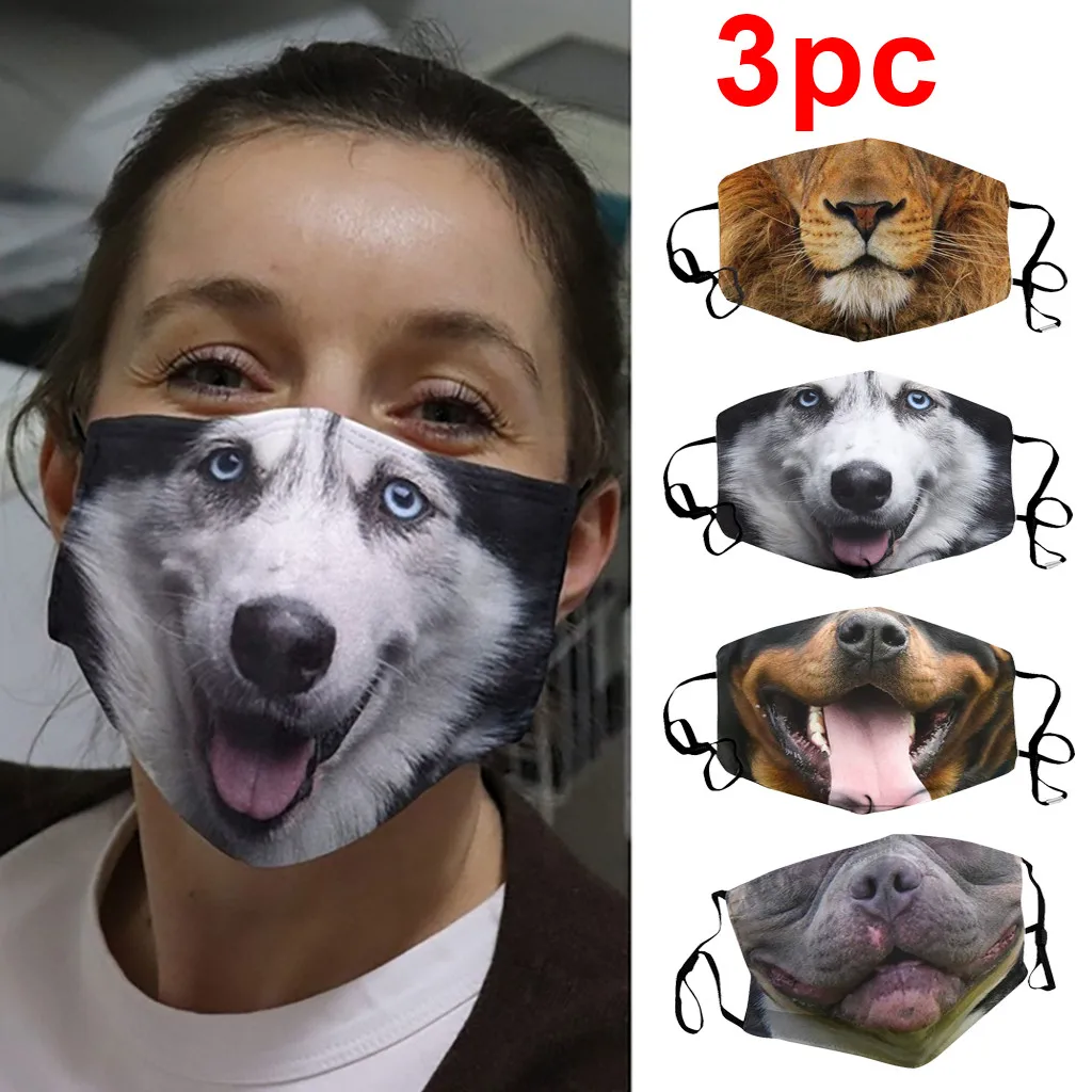 3 шт. многоразовые пылезащитные Чехлы для лица с 3D принтом животных|Маска