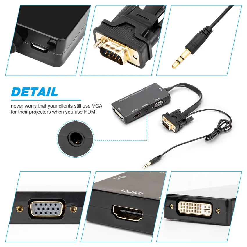 VGA коммутатор к HDMI DVI AUX порт с Micro USB мощность 4 в 1 Spot скорость HD видео конвертер для