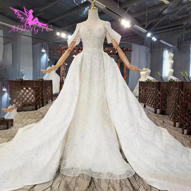 

AIJINGYU Dress Sites Gowns Split Grecian Skirt Coutures With Sleeves Muslim Veil Exotic Gownes Luxury Wedding