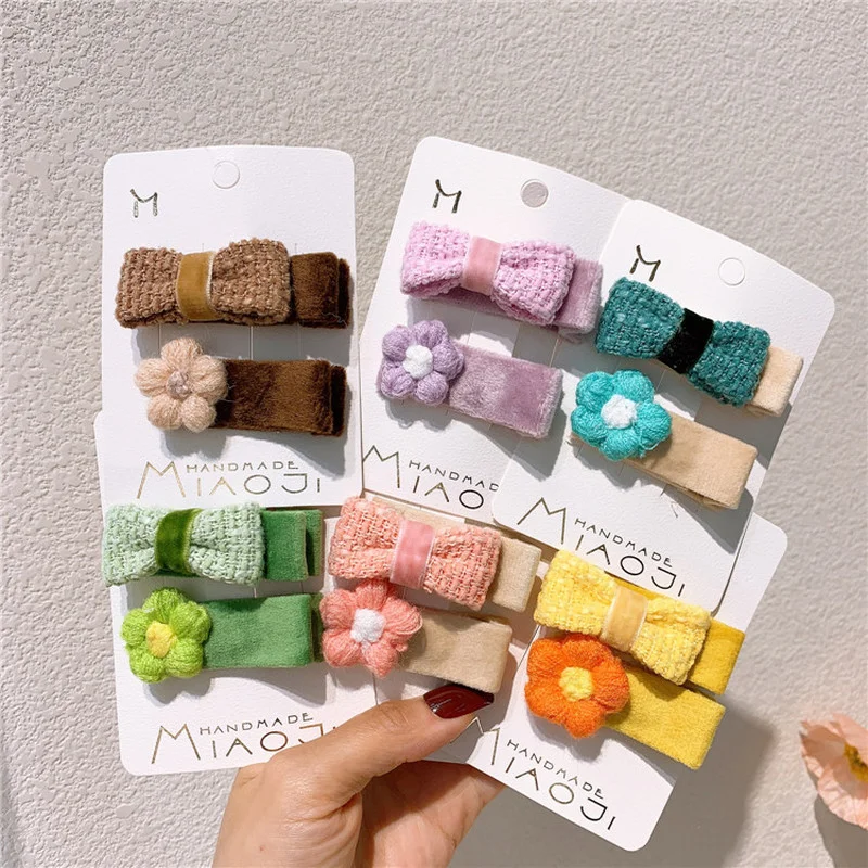 

Sweet Girl Cute Bow Flannel Hairpin Headdress Autumn and Winter New Korean Fashion Children's Colorful Wool Flower Duckbill Clip