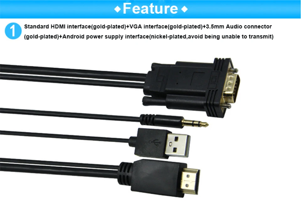 VGA к HDMI кабель с аудио USB источник питания 1080P VGA HDMI адаптер конвертер мужчин и мужчин для ноутбук с HDTV проектор Ps3 Xbox