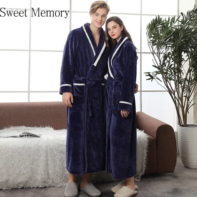 

2020 Sweet Memory Women Men Winter Long Flannel Pijamas Bathrobe Thicken Warm Nightgown Gown The Lovers Sleepwear