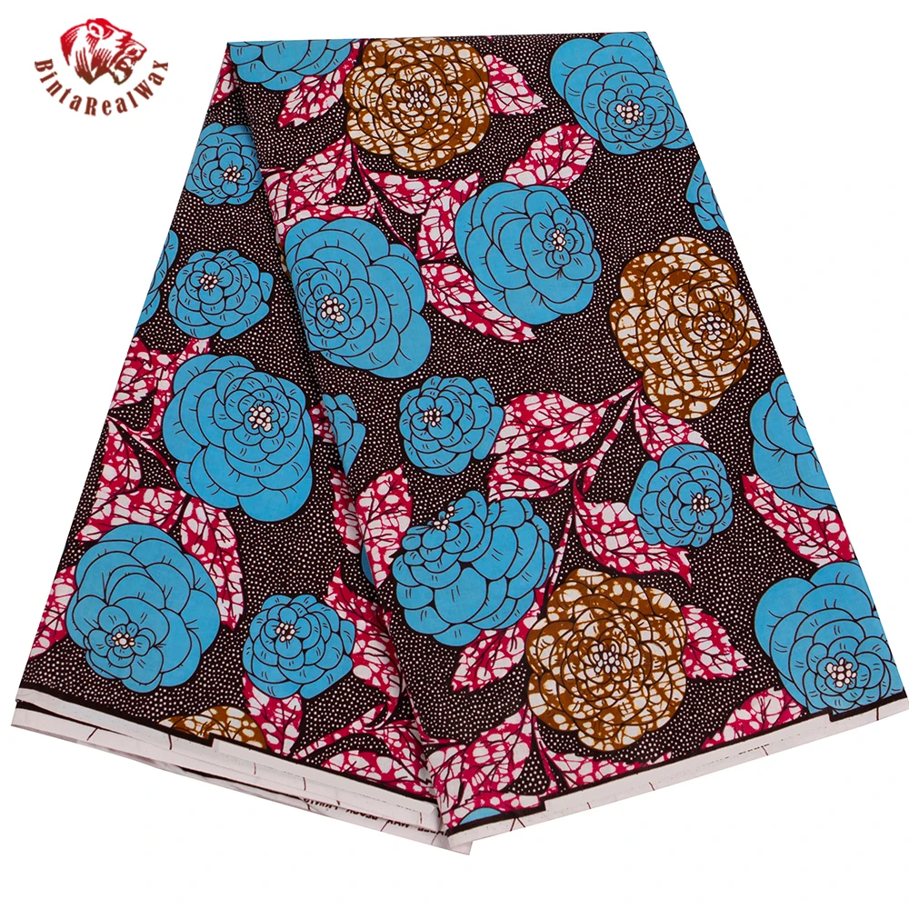

BintaRealWax African Wax Prints Fabric for Accessories 6Yards Cotton Material African Real Wax Ankara Fabrics for Clothes