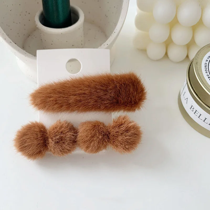 Корея Зима Новые женские аксессуары для волос меховой шар-помпон капли воды заколки для волос наборы шпилек для волос девочек grips заколки для волос