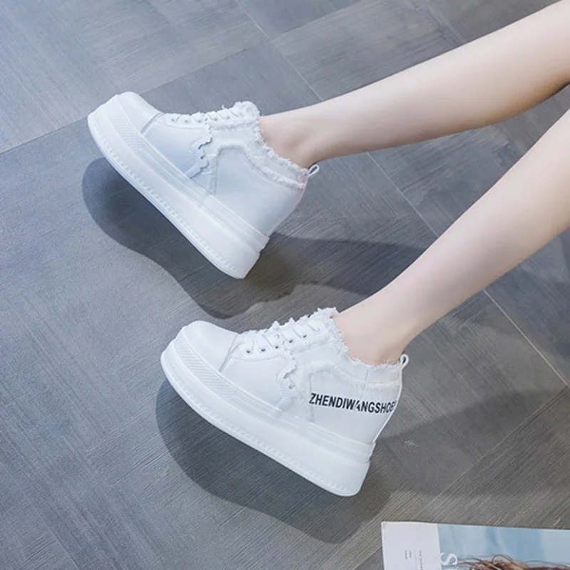 

2020 Autumn Spring Women Sneakers Canvas Casual Shoes Flat on Platform Shoes White Increasing Vulcanize Shoe zapatos mujer
