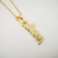 2019 new gold color full rhinestones american statue of liberty pendant necklace 316l stainless steel mens necklace