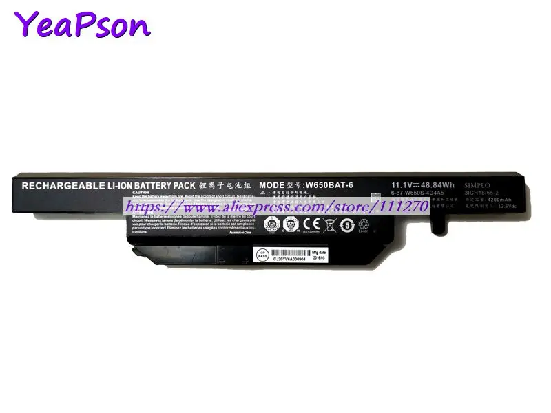 Yeapson 11 1 V 4400 мАч натуральная W650BAT 6 87 W650S 4D4A2 ноутбук Батарея для Clevo W651SC W650SC W651SZ W665SZ