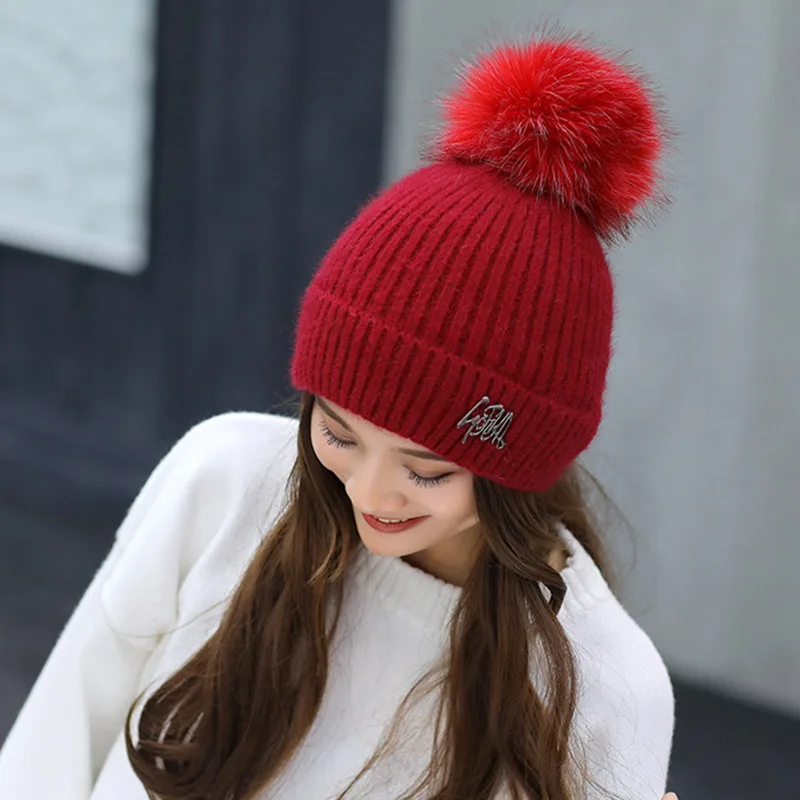 Шапка из кроличьего меха женская зимняя Новая двухслойная Толстая однотонная