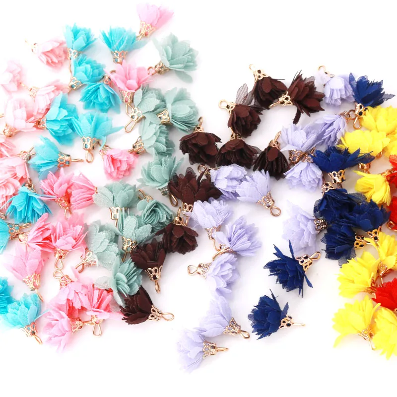 

50pcs/lot Mixed Color Cotton Tasseld Earring Silk Stain Tassel Charms for Woman Ear Stud Fashion Jewelry Pendant Making Findings