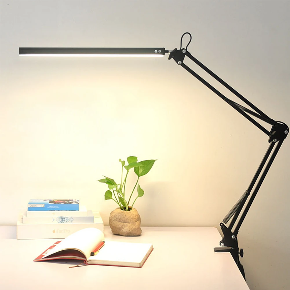 

Светодиодная складная металлическая настольная лампа с клипсой, длинная приглушаемая лампа для гостиной, чтения и компьютеров, 3 цвета