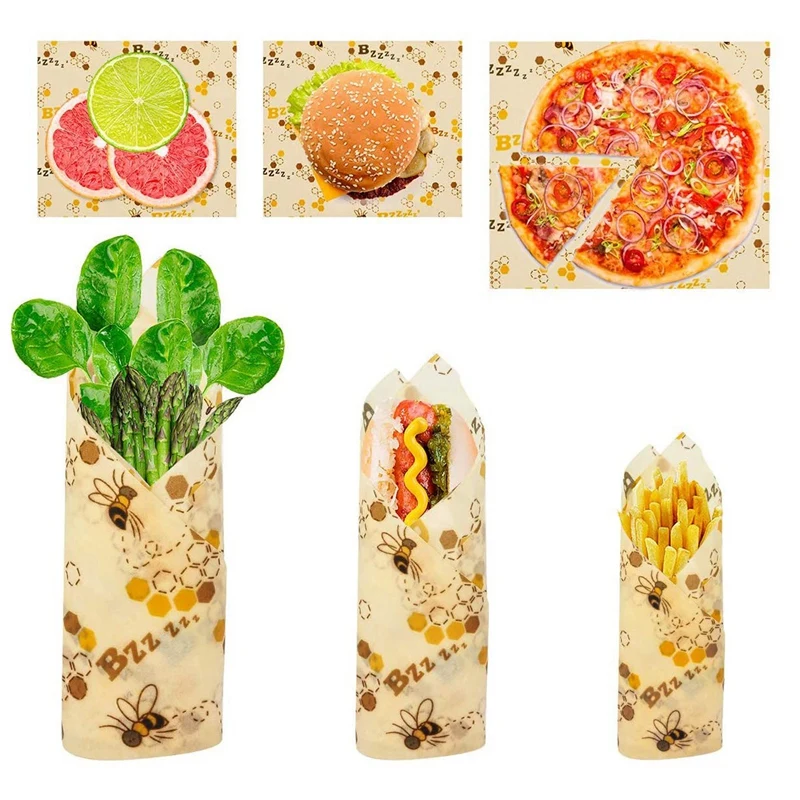 

Beeswax Wraps Set of 6, Reusable Food Bee Wax Wraps, Sustainable Plastic Food Storage Wrappers, Organic Materials