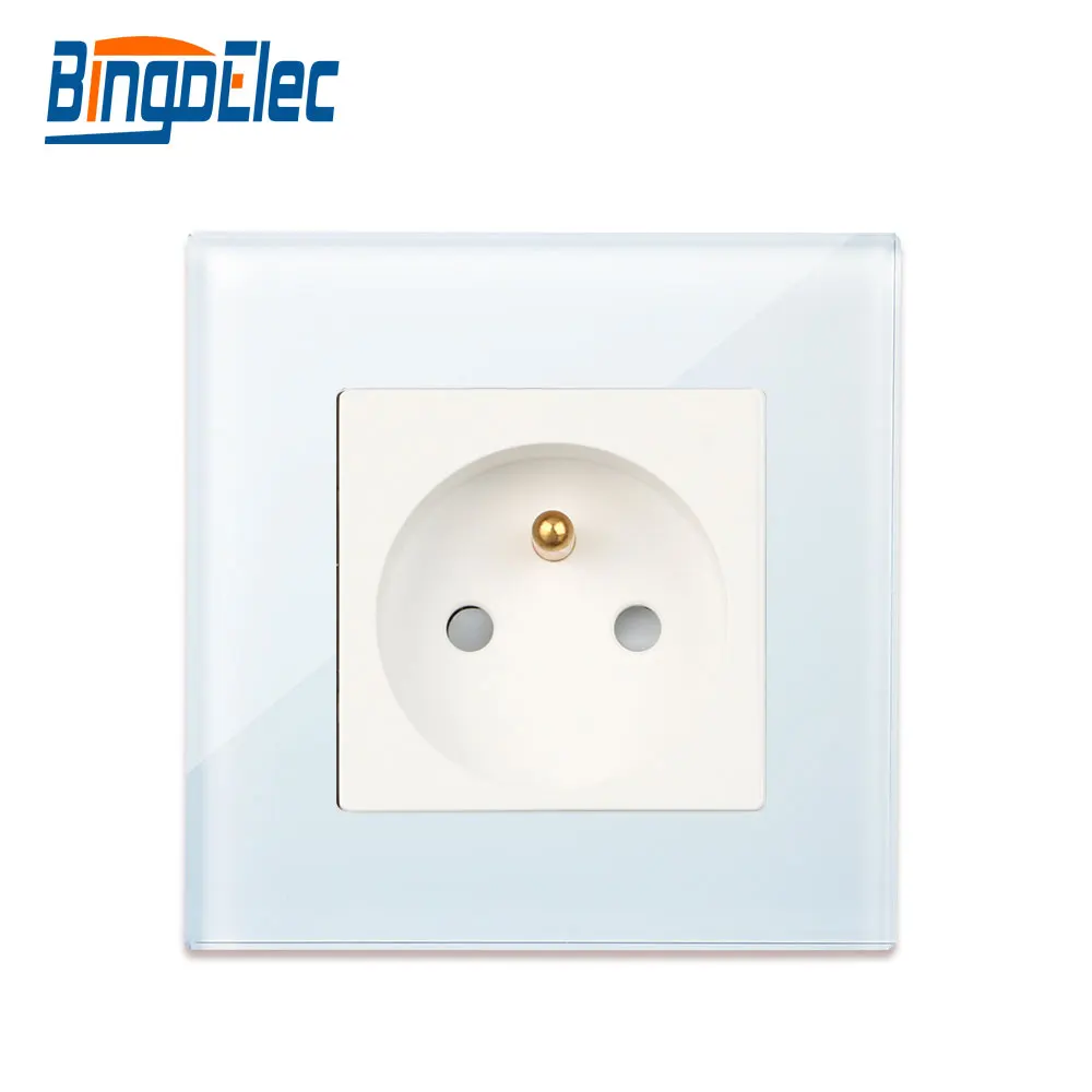 AC220V европейский стандарт, белый закаленный стеклянный панельный настенное гнездо, французская розетка