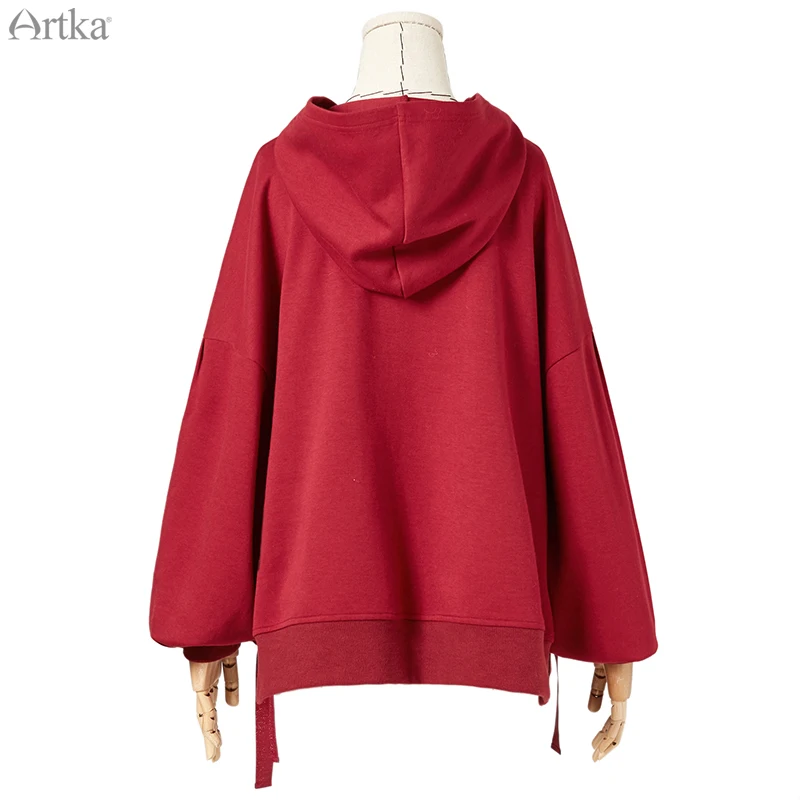 ARTKA/Новинка года; осенние женские толстовки с капюшоном с вышитыми буквами; модные толстовки на шнуровке; Повседневный пуловер с капюшоном свитер VA10791Q