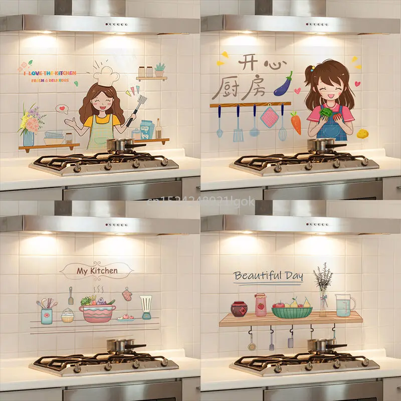 

Kitchen Oil-proof Sticker Stove High Temperature Resistant Flame-retardant Waterproof Tile Sticker Cabinet Hood Wall Sticker