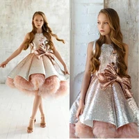 2020 new shiny sequins girls pageant gowns sleeveless tulle tiered tutu flower girls dresses puffy prom dresses