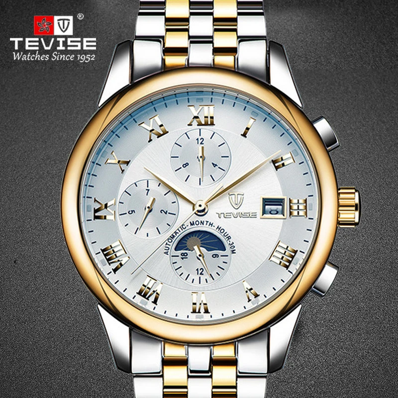 

TEVISE Men Luxury Brand Watch Multi-function Men Sports Watches Waterproof Full Steel Automatic Mechanical Men's Watch