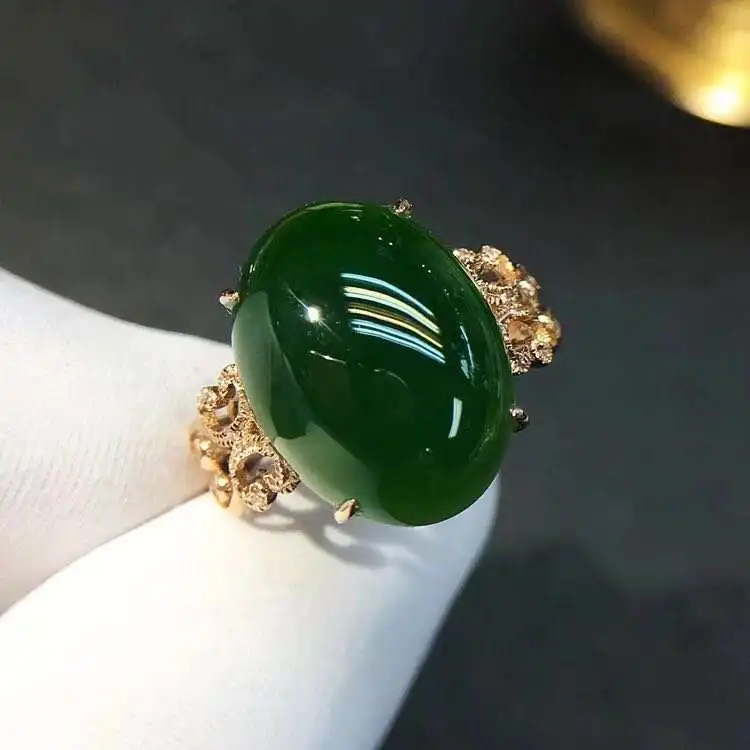 

Natural And Real Jade Ring Stone Rings Solid 925 Silver Gemstone Ring