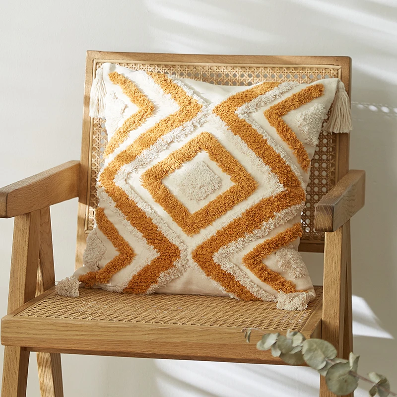 

45x45cm softness Cushion Cover Pillow Cover Morroccan Style Diamond Zigzag Handmade Decore For Sofa Chair Living Room Bed Room