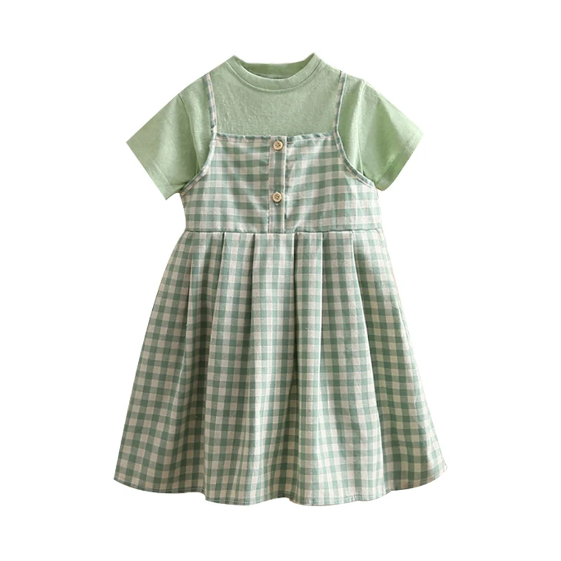 

Baby Plaid Set 2021 Summer Girl Children's Clothing Children's Short Sleeve T-Shirt Sling Dress