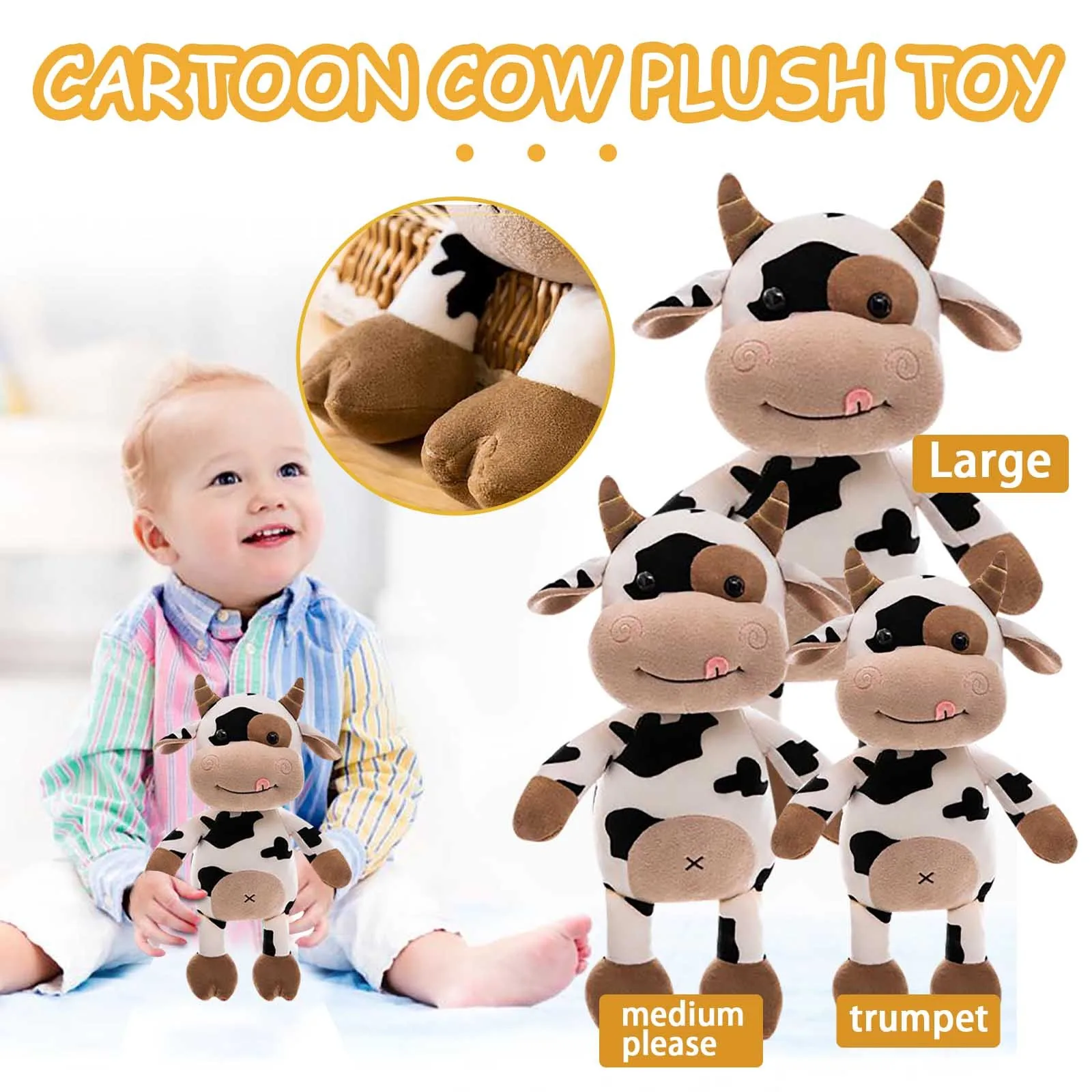 

1pc 30-50CM Cute Cattle Plush Toys kawaii Simulation Milk Cow Plush Doll Stuffed Soft Pillow for Children Kids Birthday Gifts